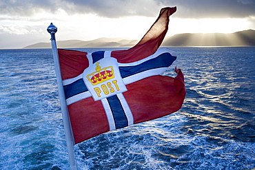 Cruise with the Hurtigruten, Norwegian Coastal Express, postal flag, North Norway, Scandinavia, Europe