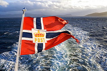 Cruise with the Hurtigruten, Norwegian Coastal Express, postal flag, North Norway, Scandinavia, Europe