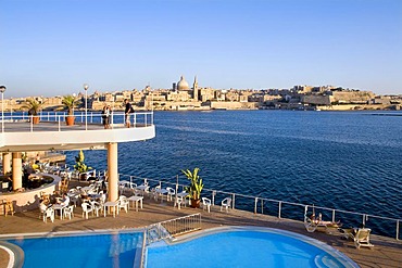 Swimming pool with view of Valletta, Sliema, Malta, Europe