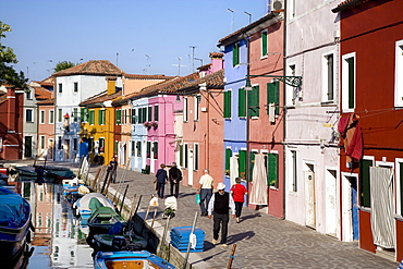 Colourful houses alongside a canal, Burano, Lagoon, Venice, Italy, Europe