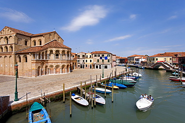 ss. Maria e Donato Church on the canal, boats, Murano, Venetian Lagoon, Italy, Europe