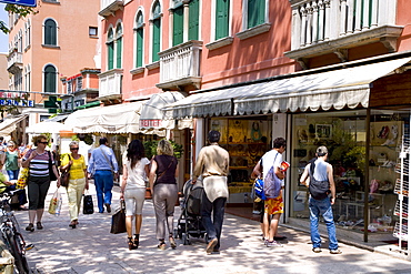 Shops on the main street Gran Viale, Lido, Venice, Venetian Lagoon, Italy, Europe