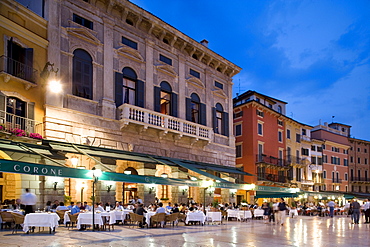 Restaurants on the Piazza Bra Square, evening, Verona, Venice, Italy, Europe