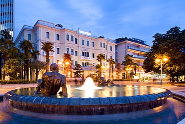 Illuminated fountain, Abano Terme, Euganean Hills, Veneto, Italy, Europe