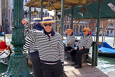 Gondoliers, Venice, Veneto, Italy, Europe