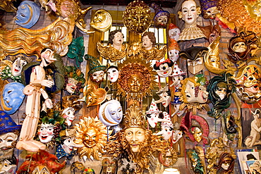 Carnival masks in a shop, Venice, Veneto, Italy, Europe