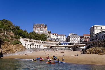 Surfers in the historic harbour, Port Vieux, Biarritz, Basque country, Southern France, France, Europe