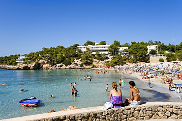 Women in the bay of Portinatx, Ibiza, Balearic Islands, Spain, Europe