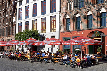 Cafes on Marktplatz Square, Greifswald, Mecklenburg-Western Pomerania, Germany, Europe