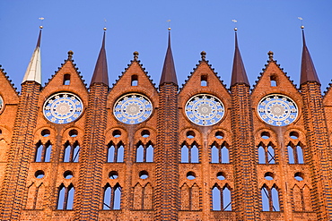 Gable roof of the city hall, Alter Markt Square, Stralsund, Baltic Sea, Mecklenburg-Western Pomerania, Germany, Europe