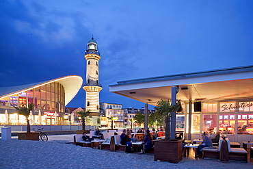 Schusters Strandbar, beach bar, Teapot and Lighthouse, Warnemuende, Rostock, Mecklenburg-Western Pomerania, Germany, Europe