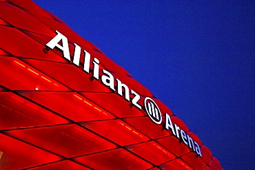 Soccer stadium Allianz Arena at night Munich Germany