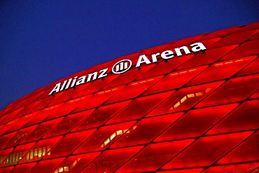 Soccer stadium Allianz Arena at night Munich Germany