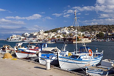 Boats in the port of Elounda, Crete, Greece