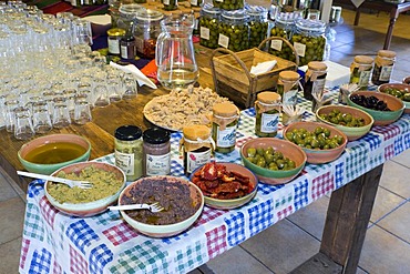 Olives and other typical products to taste, Agios Nikolaos, Crete, Greece