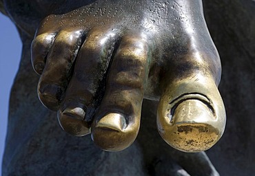 A foot of the saviour statue on the Monte Ortobene Mountain, near Nuoro, Sardinia, Italy