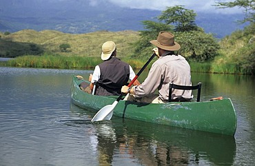 Canoe on a Momella Lake, Mount Meru, Arusha National Park, Tanzania