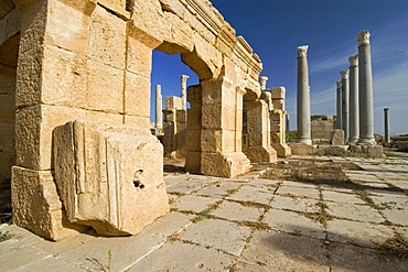 Columns in front of the theater at Leptis Magna