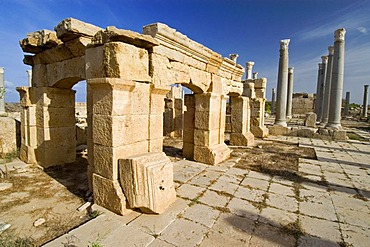 Columns in front of the theater at Leptis Magna