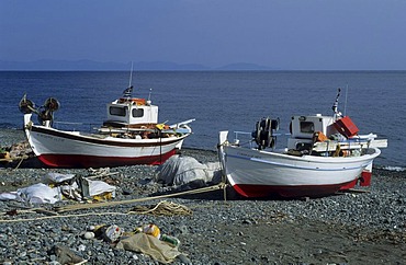 Fishing boats on the beach, Samothraki Islands, Thrakia, Greece