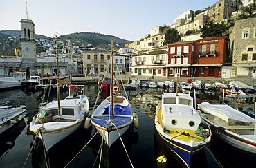 Fishing boat in the harbour, Ydra, Hydra island, saronian islands, Greece