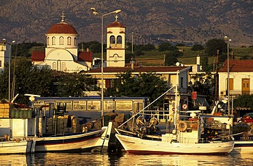 Fishingboats in the harbour of Kamariotissa, Samothraki island, Thrakia, Greece