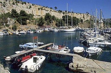 Boats in the harbour of Calanque de Port Miou, Provence, France