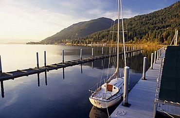 Sailboat in the harbour of Hope, Lake Pend Oreille, Idaho, USA