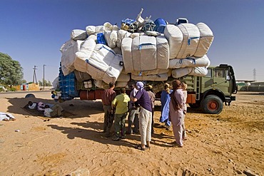 Totally overloaded truck at the oasis of Kufra, Kufrah, Al Kufrah, Libya