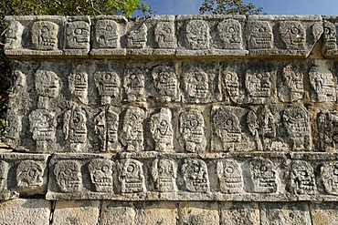 Tzompantli, skull plattform, Maya and Toltek archeological site Chichen Itza, new worldwonder, Yucatan, Mexico