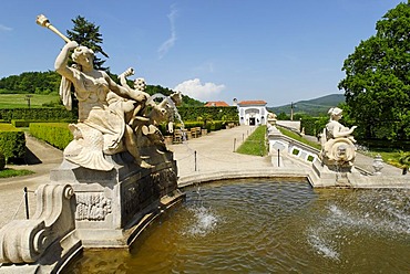 Castle garden, historic old town of Cesky Krumlov, Bohemia, Czech Republic