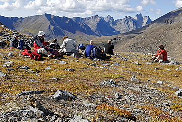 Hiking group at Tombstone Territorial Park, Dempster Highway, Yukon Territory, Canada