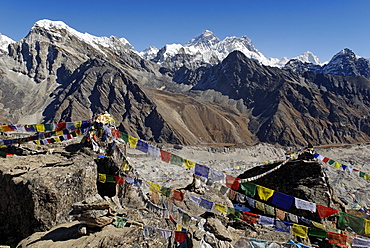 View from Gokyo Ri (5360) towards Mount Everest (8850), Nuptse (7861), Lhotse (8501) and Makalu (8463), Sagarmatha National Park, Khumbu Himal, Nepal