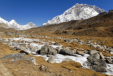 Valley with Khumbu glacier and Nuptse (7861), Khumbu Himal, Sagarmatha National Park, Nepal