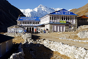 Trekking lodge at Gokyo with Cho Oyu (8201), Sagarmatha National Park, Khumbu Himal, Nepal