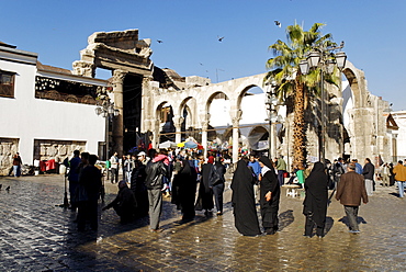 Parts of an antique temple in front of the Omayyad Mosque, Damascus, Syria