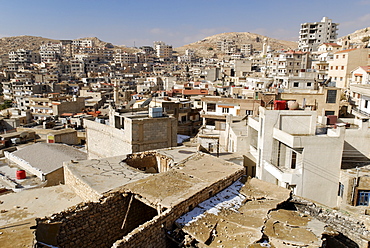 View over the christian arabian town of Sednaya, Saidnaya, Syria