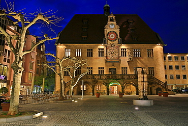 Market square and town hall at night, historic centre of Heilbronn, Baden-Wuerttemberg, Germany, Europe