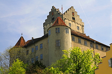 Meersburg castle towers above the city by Lake Constance, Meersburg, Baden-Wuerttemberg, Germany, Europe