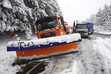 Snowplough on the side of a highway in Germany, Europe