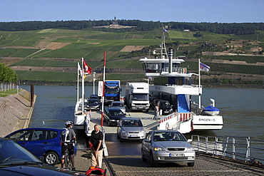 Car ferry, Rhine River, Bingen, Rhineland-Palatinate, Germany, Europe