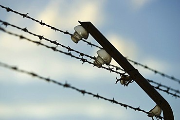 Electric barbed wire at the railings in the concentration camp in Dachau