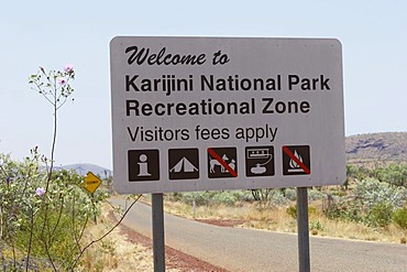 Sign Karijini National Park Pilbara region western australia WA, Australia