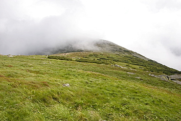 View to the overcast Snezka, 1602 m, Giant Mountains, Czechia