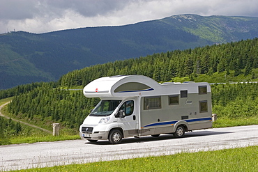 Motorhome on the road, Giant Mountains, Czechia