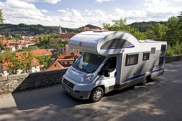 Campmobile on the street, Cesky Krumlov, Czech Republic, Europe