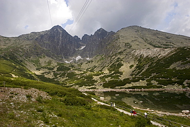 View to the summit of the Lomnick? oetit mountain, 2634 m, seen from Skalnate pleso station, High Tatras, Slovakia