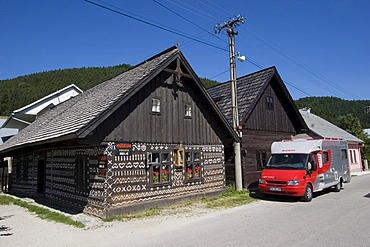 Rajec valley, town of Cicmany with timber buildings, the paint was supposed to help against wetness and seasoning, Slovakia