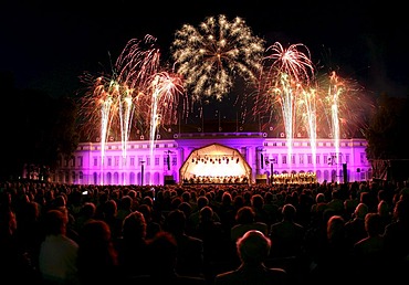 "Castle in flames", music an fireworks at Koblenz castle. Koblenz, Rhineland-Palatinate, Germany