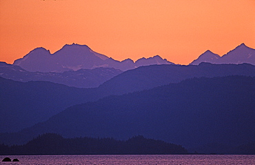 Chugach Mountains at sunset, Prince William Sound, Alaska, USA